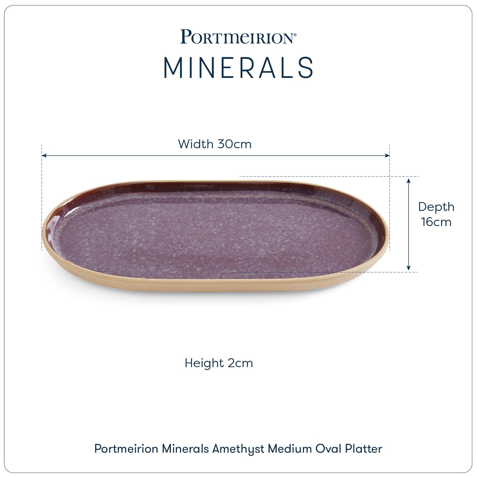Portmeirion x Minerals Amethyst Plateau ovale moyen (30 cm) – Plat de service en grès émaillé violet réactif pour partager, manger et recevoir au quotidien