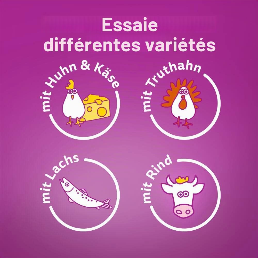 Whiskas Knuspertaschen Lot de 4 Paquets de friandises pour Chat au goût Saumon, 4 x 180 g (4 Paquets) – Différents emballages de Produits Disponibles