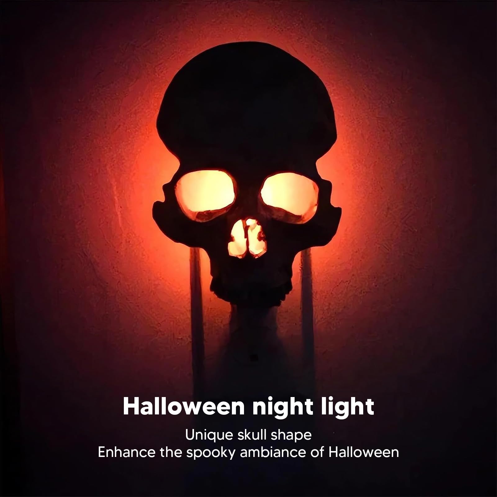 Chefensty Human Skull Night Light - Halloween Decoration, Grey, Plug-in, 1W LED, 13x9.5x17cm - View #3