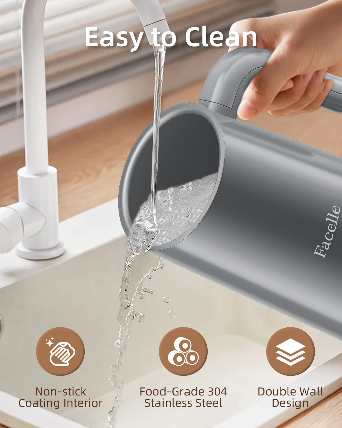 Facelle espumador de leche electrico, máquina automática para hacer espuma caliente y fría para latte, capuchinos y macchiato. Apagado automático y control de temperatura