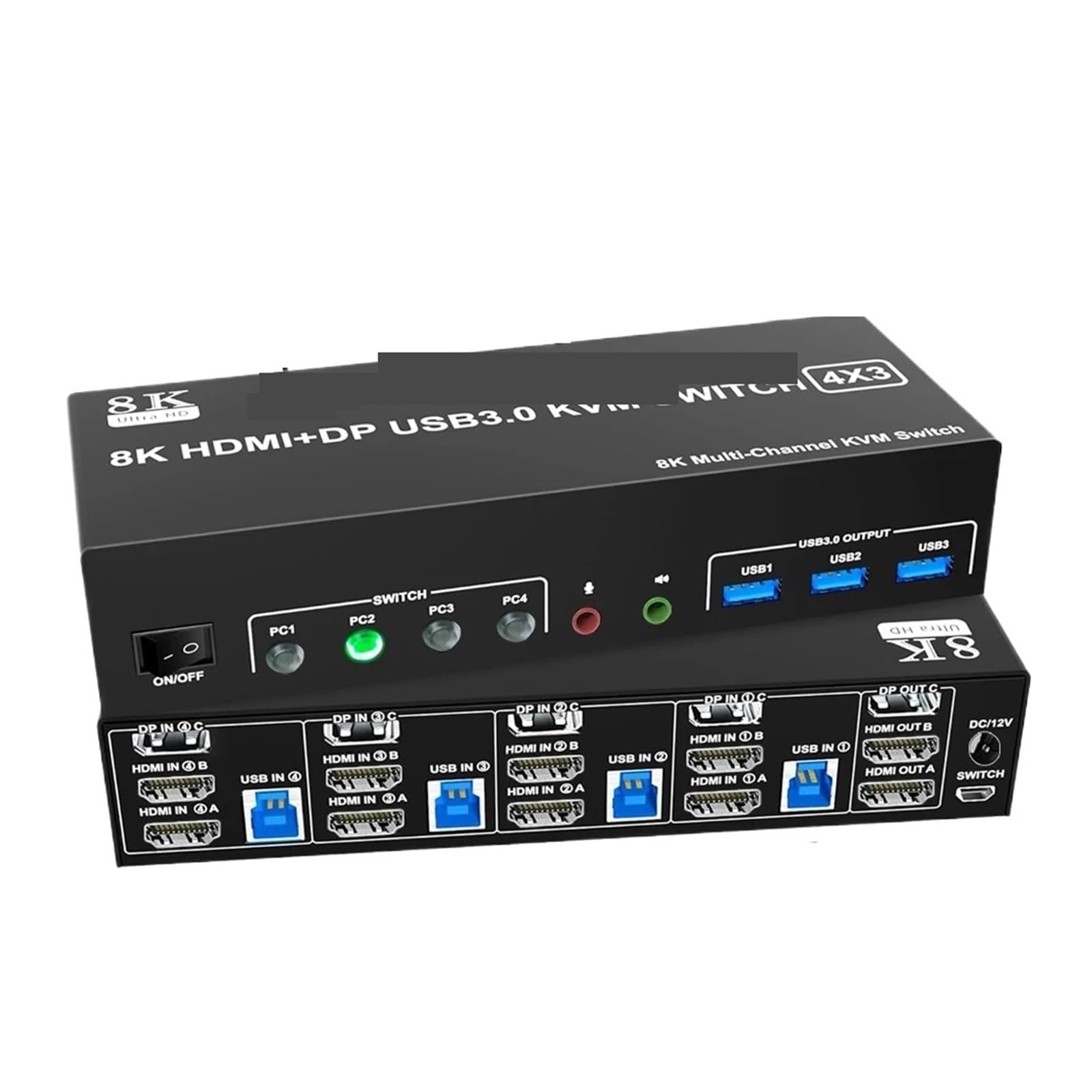 8K HDMI DP KVM USB 3.0 Switch 4x3 Triple Monitor 4K 120Hz Extended Display Displayport Switcher 4 in 3 Out for Keyboard Mouse(EU Power Plug)-picture-39
