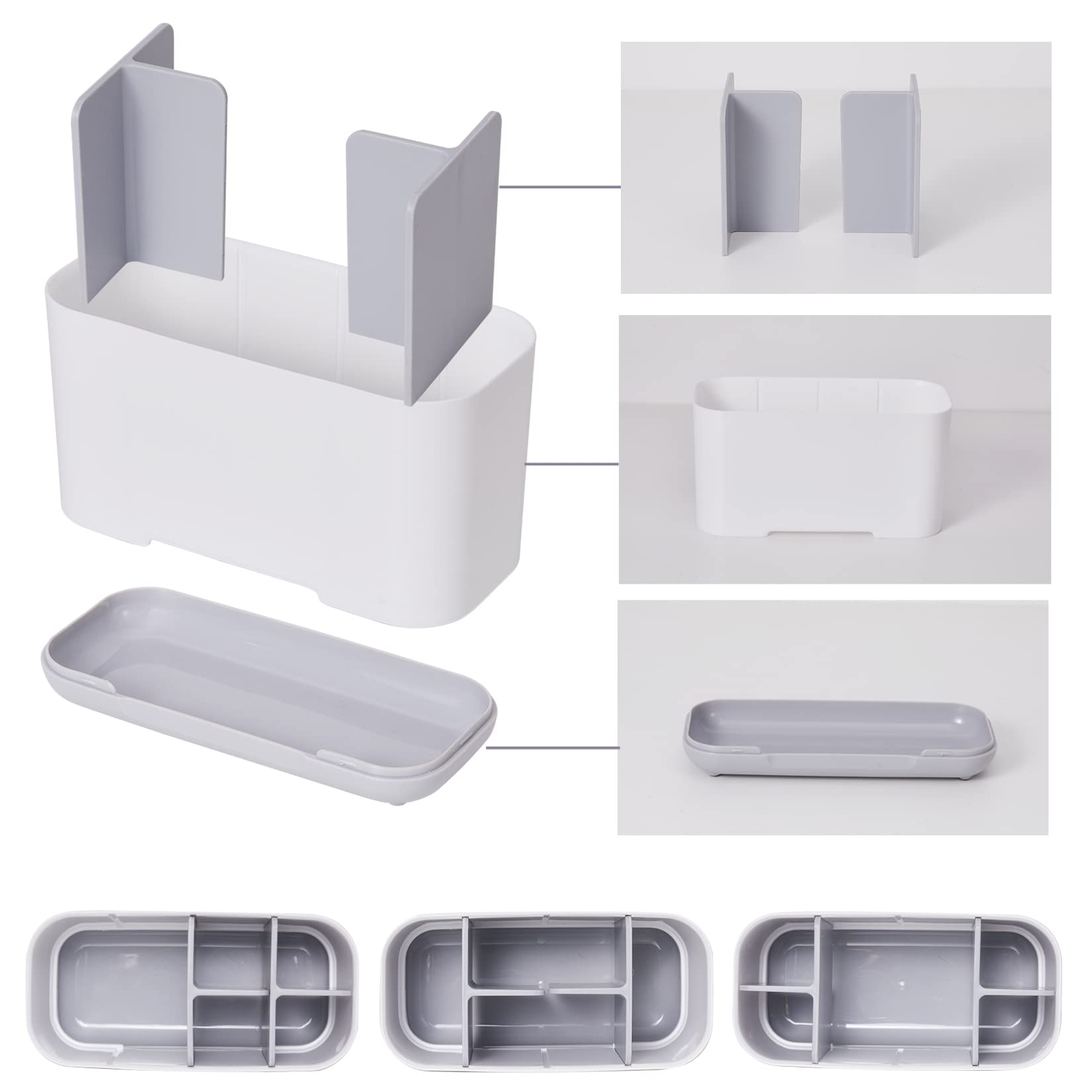 Portaspazzolino Da Bagno Con 3 Scomparti - Organizer Per Spazzolini Elettrici, Dentifricio, Smontabile E Antiscivolo - Foto 5