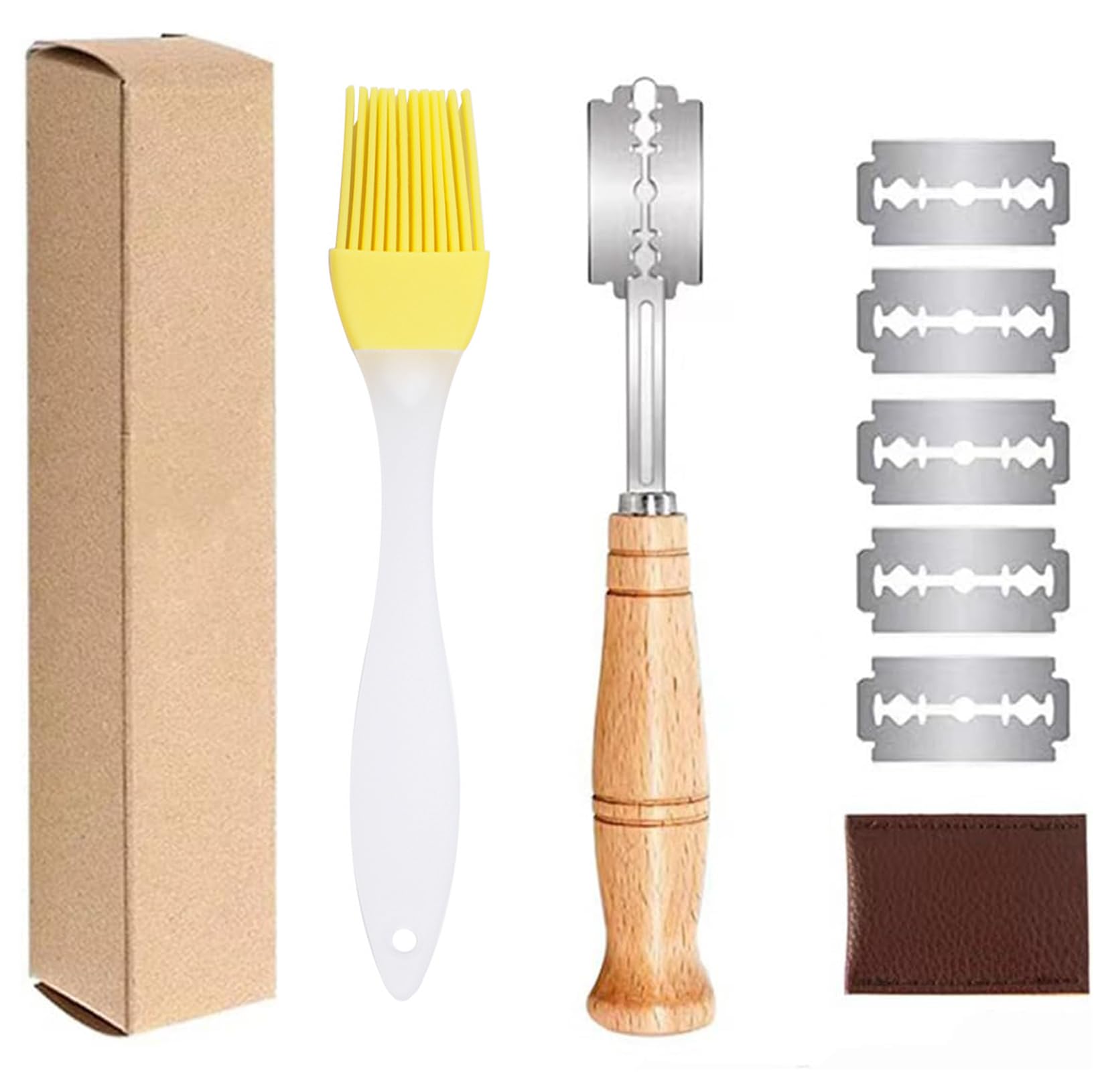 Couteau à Pain Acier Inoxydable avec Lames et Pinceau Silicone pour Boulangerie