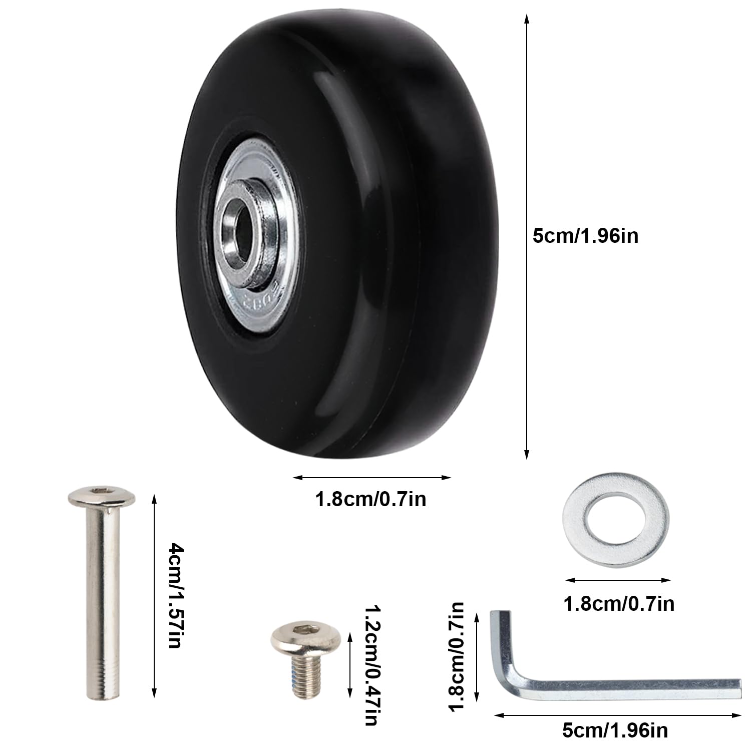 Set 4 Ruote Di Ricambio Per Valigie - Gomma 50mm X 18mm, Universali Per Trolley E Bagagli - Foto 8