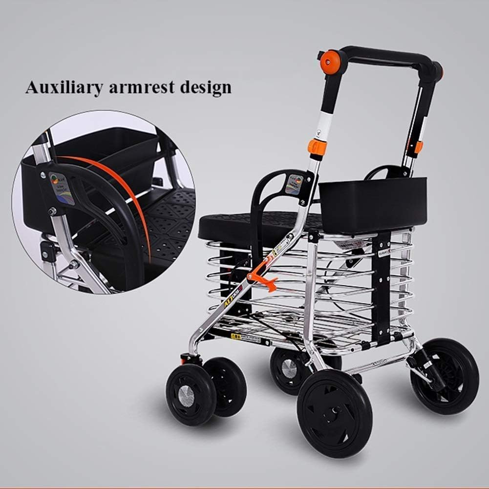 Rollator Walker – regulowana wysokość czterokołowy wózek ze stopu aluminium z konstrukcją składaną jednym przyciskiem dla seniorów i niepełnosprawnych.