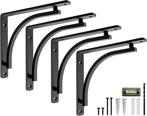 Soportes clásicos negros resistentes para estantes de 10 pulgadas - Soporte en L, soporte para montaje en pared, soporte de metal para estantería,