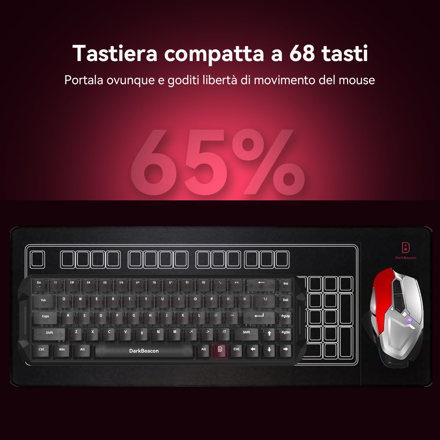 DarkBeacon Flux68 HE Tastiera Gaming Rapid Trigger con Precisione RT di 0,01mm, Software IA, 8000Hz, Switch Magnetici, Attuazione Regolabile, Snap Tap/DKS, Tastiera RGB cablata al 65% per PC/Mac