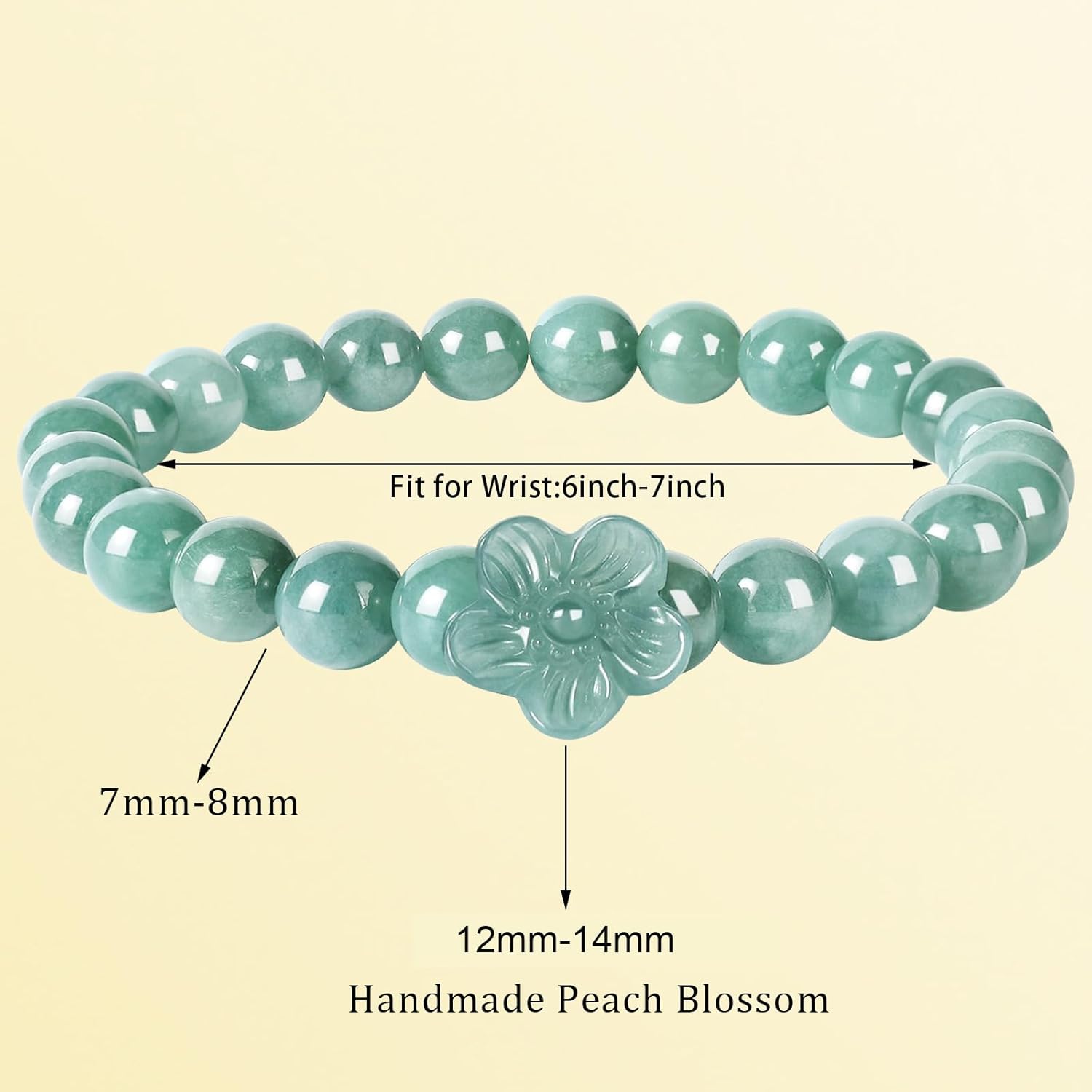 Real Jade bracelet for Women, Natural Jadeite Handmade Carved Peach Blossom Stretch Beaded Beads Jade Bangle Jewelry, Stress Relief Feng Shui Prosperity Blue-Green Jades bracelets,for Valentine's,Mother,Christmas - Image 2