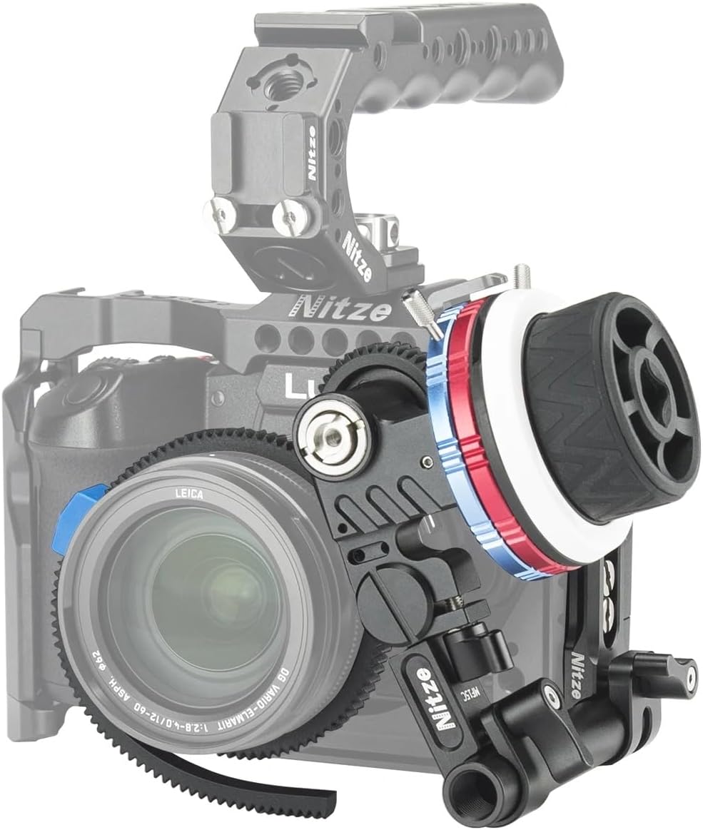 Generic Follow Focus Kit Nitze Mini Follow Focus Kit with Drive Gears Marking Disks Gear Ring Belt 15mm Rod and Rod Clamp with NATO Rail Support A/B Hard Stops and 360° Infinity Zoom-MF15C