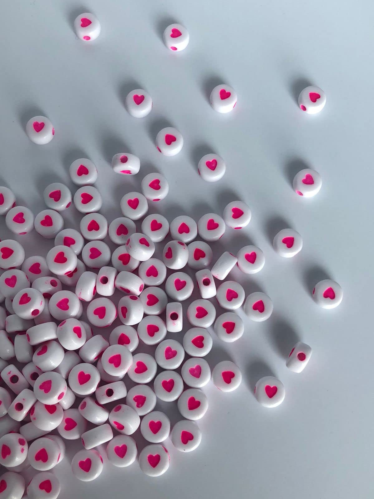 Round White Acrylic Heart Beads 7mm 177Pieces (Pink Heart)