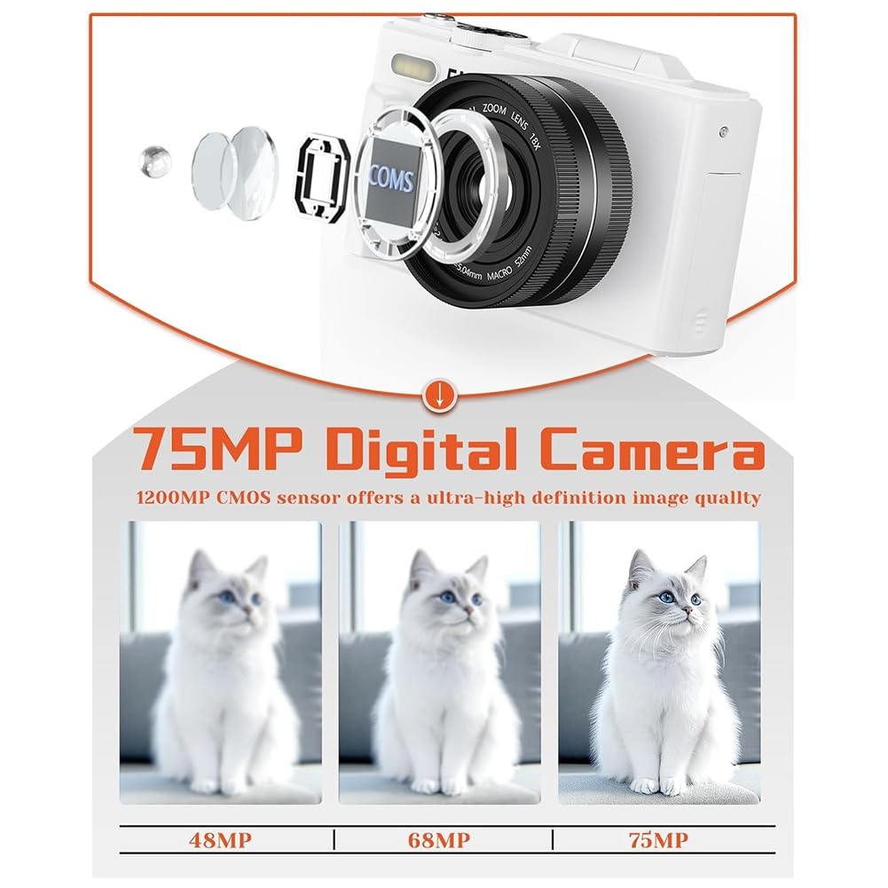 Fotocamera Digitale Compatta 5K con Schermo Flip A 180°, Fotocamera Vlog Autofocus WiFi Ideale per Principianti e Fotografia per Adolescenti B