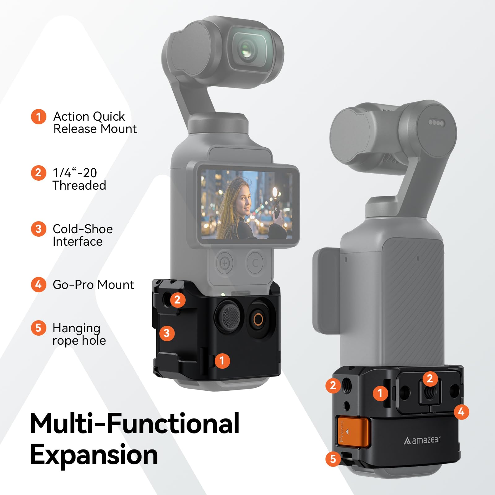 AMAZEAR Pocket 3 Gabbia in metallo per DJI OSMO Pocket 3 accessori – Gabbia per fotocamera con telaio protettivo, scarpa per luce fredda, cambio rapido e adattatore GoPro – Accessori in alluminio per