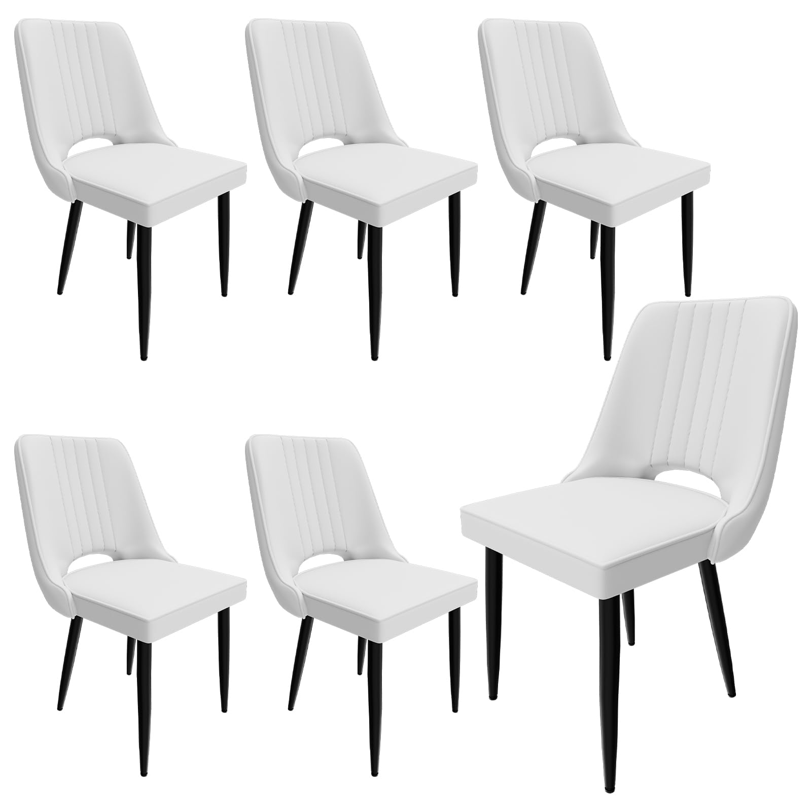 Sillas de Comedor Pack 6, Sillas de Cocina Imitacion Piel con Respaldo Alto, Cadeiras Sala Jantar Modernas con Patas de Metal, Sillas Nordicas Tapizadas Aptas para Salon Cocina (Blanco)