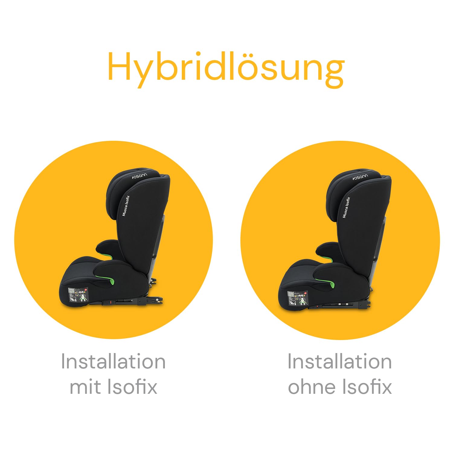 Osann Musca Isofix Kindersitz ab 3 Jahre 100-150 cm, Autositz mit Isofix | Sitzerhöhung mit Rückenlehne, Kindersitz 15-36 kg, mitwachsender Kinderautositz extra weich und bequem - Black