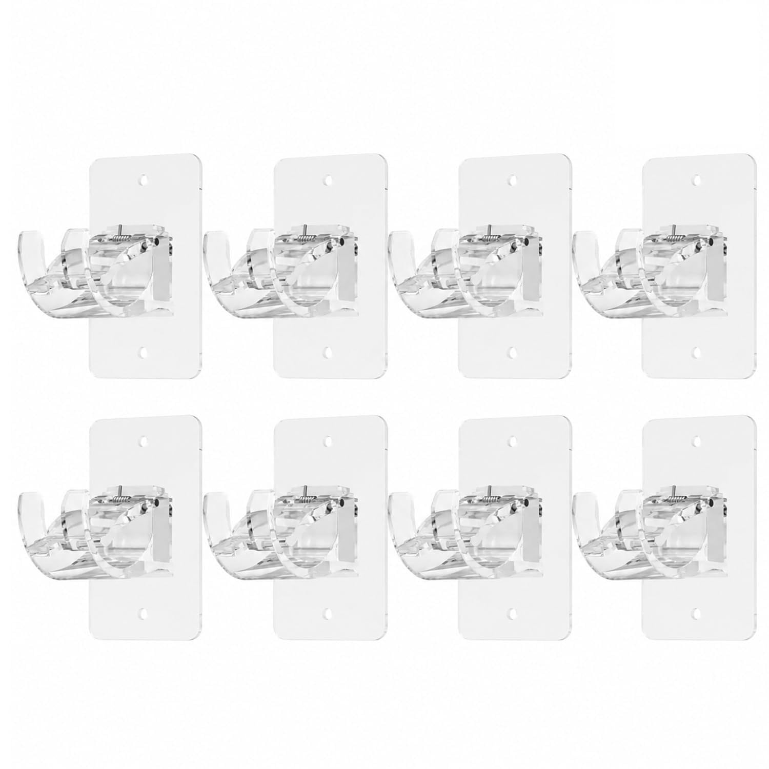 Self Adhesive Curtain Rod Bracket - Universal Plastic Curtain Rod Holders, No Drill Curtain Rod Brackets Curtain Rod Hooks for Bathroom, Bedroom, Livingroom, Kitchen (8 Pieces Transparent)