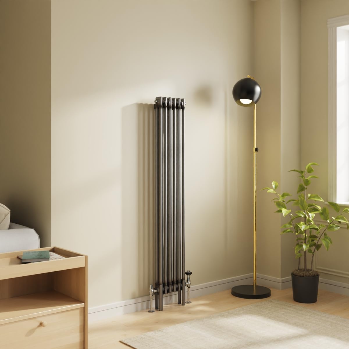 NRG 1500 x 290 mm de hierro fundido tradicional estilo doble columna vertical radiador de calefacción central perfecto para baños, cocina, sala de estar
