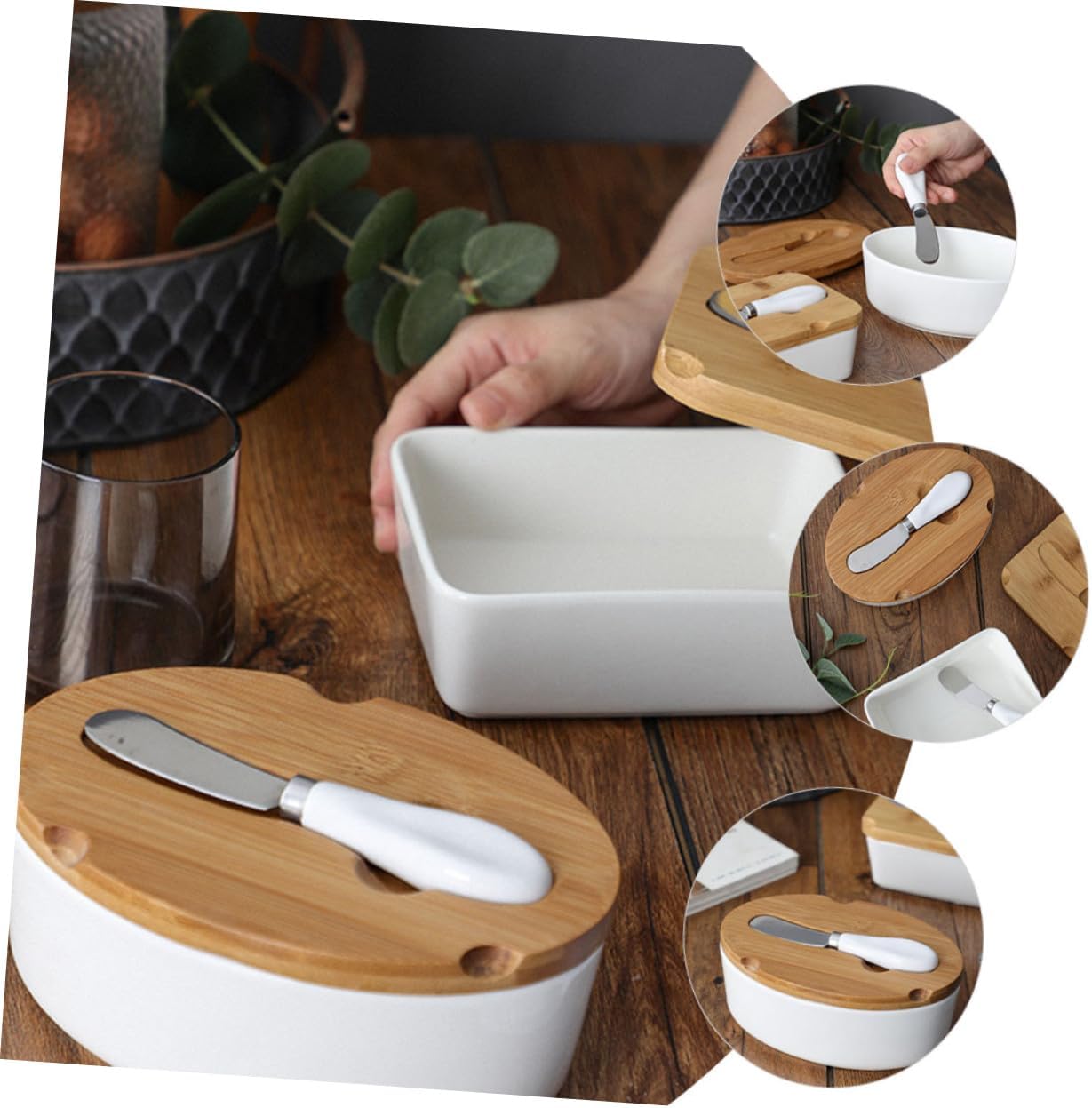 Uonlytech Ceramic Butter Dish with Lid and Butter Slicer for Cheese Preservation Nordic Style for Kitchen and Dining