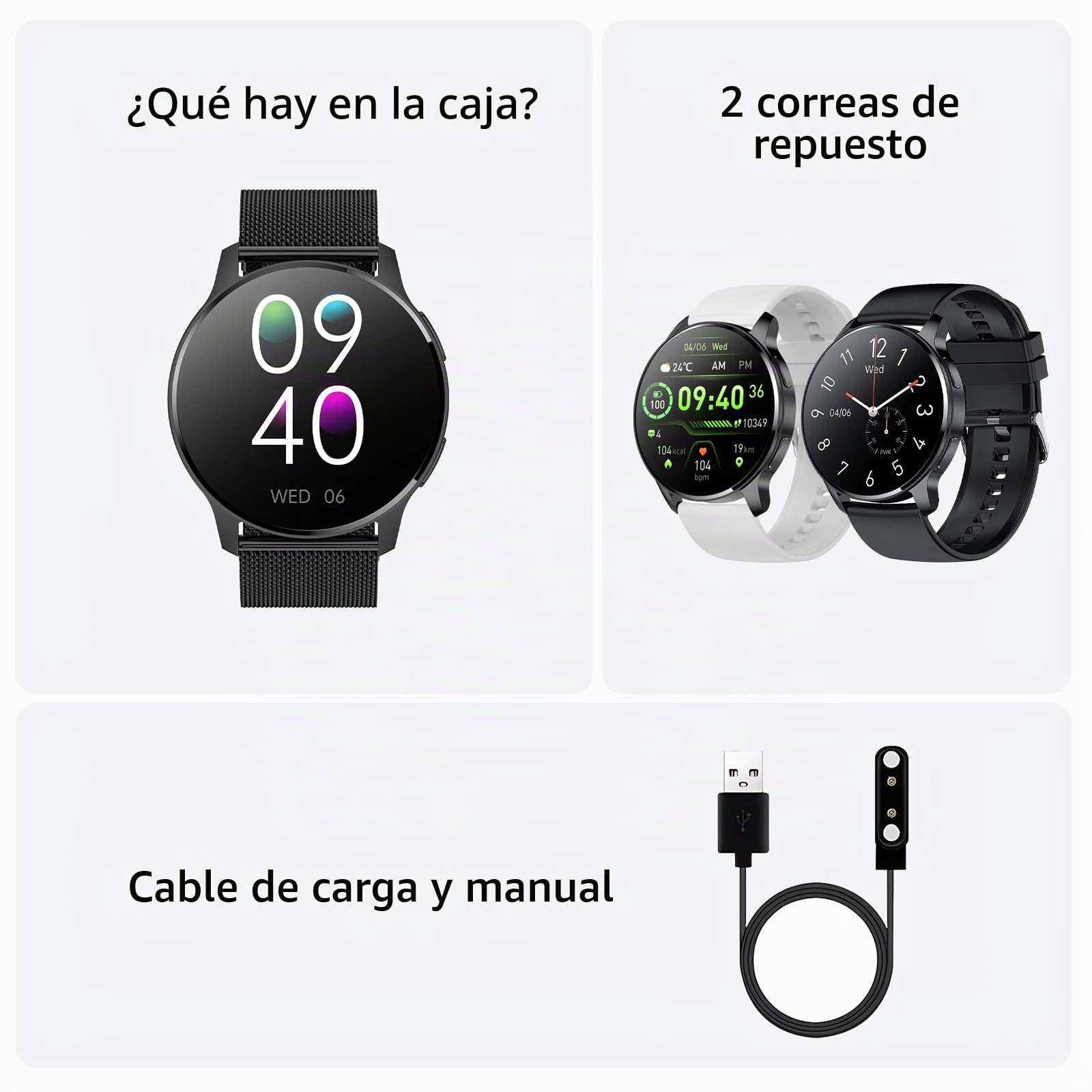 Reloj Inteligente Mujer Hombre 1,34" HD Táctil Smartwatch Redonda | Llamadas Impermeable Podómetro Pulsómetro Monitor Sueño Ritmo Cardíaco Menstrual Ciclo Regalos- Android IOS [3 Correas]