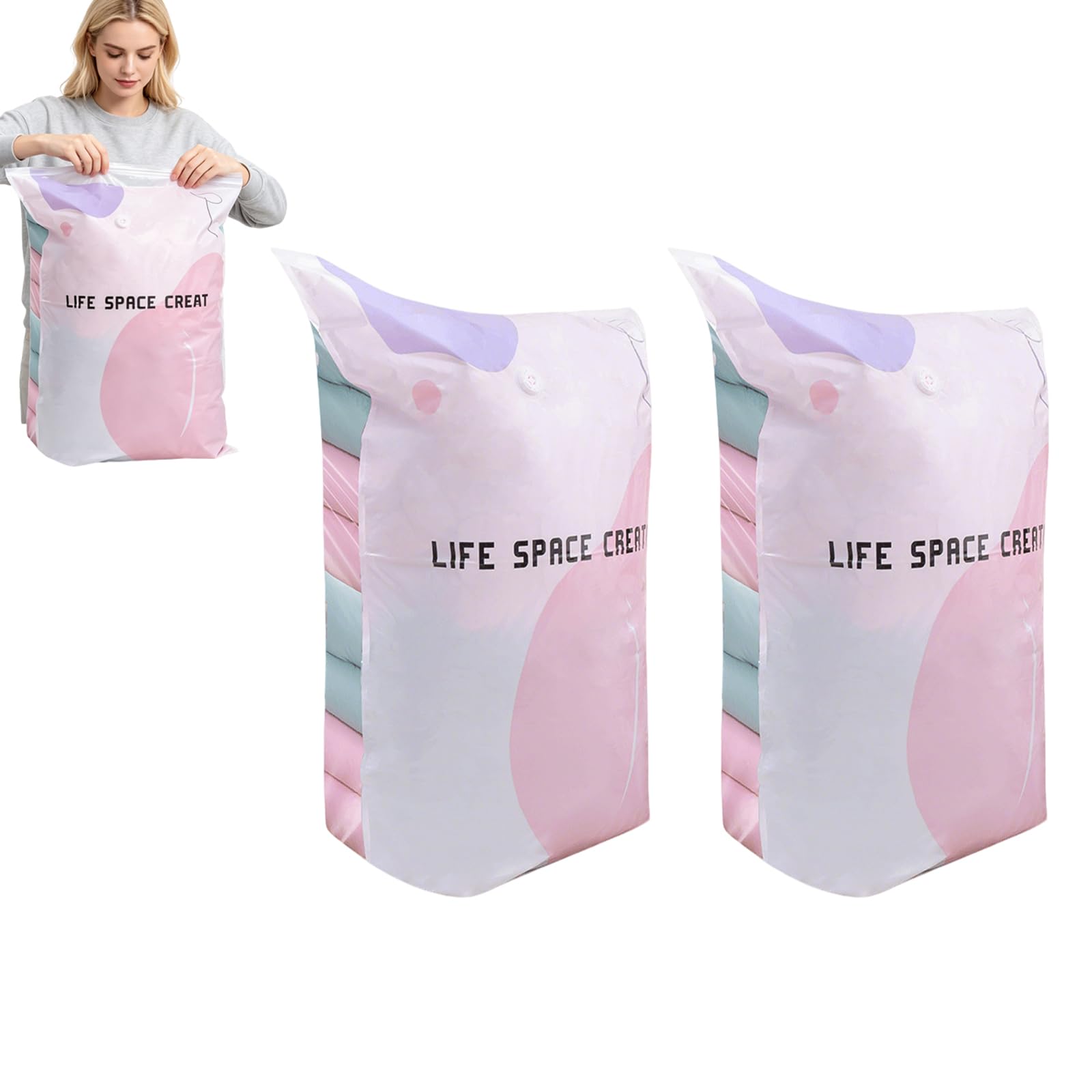 No Pump Vacuum Storage Bags Press & Seal, Vacuum Bags for Comforters, Large Cube Vacuums Seal Bag, Large Vacuums Seals Bag for Bedding, Saves 80% Space, Space Saver Vacuumed Storage Bagged. (2SET)