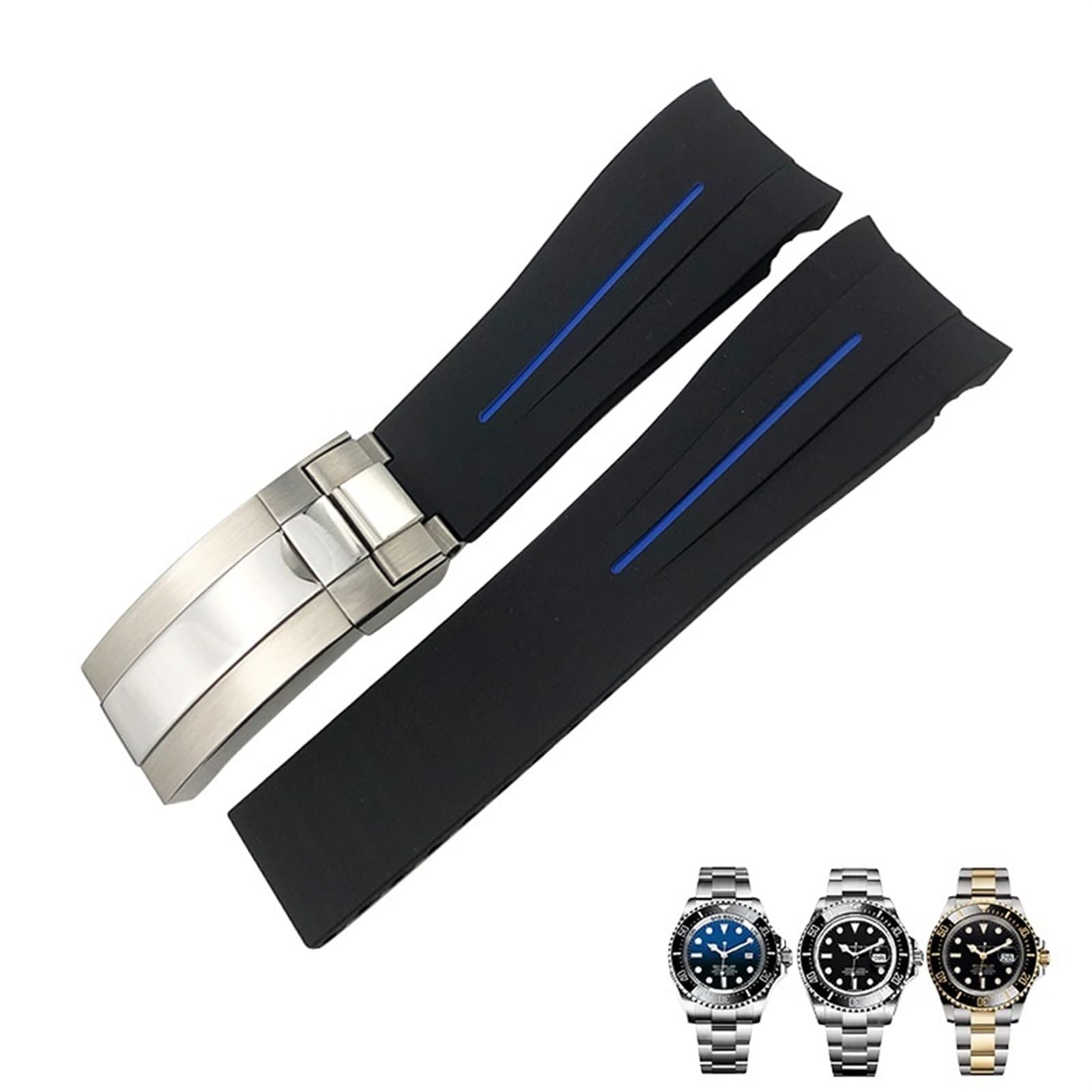 Ersatz-Uhrenarmband aus Silikonkautschuk, 21 mm, für Rolex Deepsea Sea-Dweller 126660, Blau/Schwarz, Tauchsportarmband, kostenloses Werkzeug