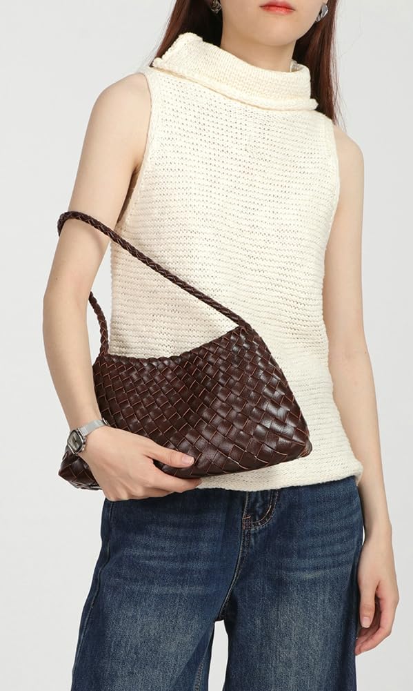 Gewebte Hobo-Taschen für Frauen Wildleder gewebt Stoff Tasche trendige Eimer Handtasche Unterarm Umhängetasche Vintage Handtasche Retro Clutch Taschen