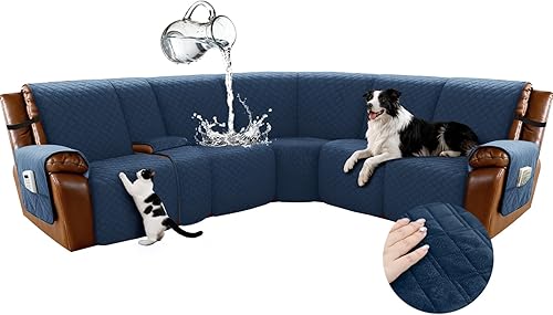 Miniatura 16 de Arfntevss - Fundas impermeables para sofá seccional reclinable en forma de L, funda antideslizante lavable para sofá reclinable, juego de fundas en