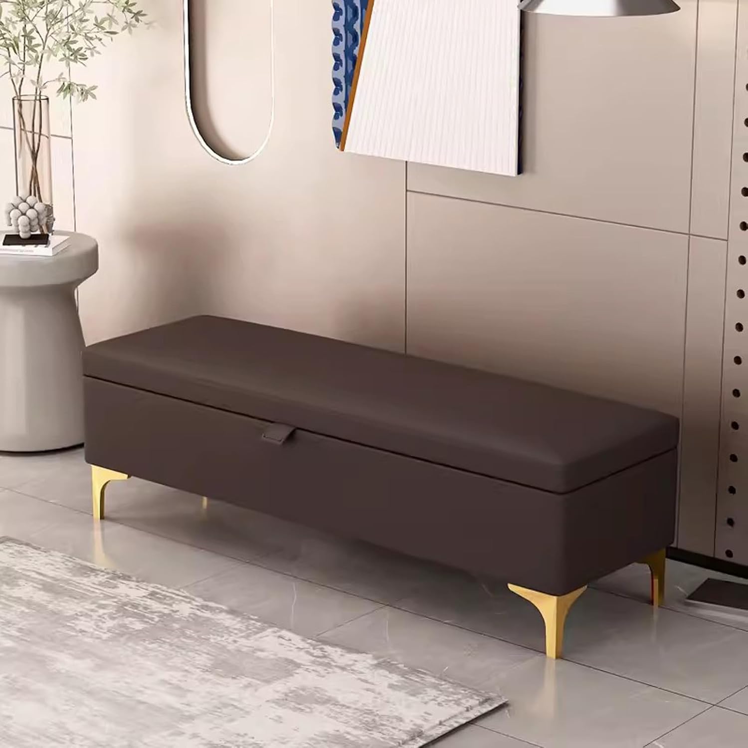 Ottoman Storage Bench Upholstered Bench with Hidden Compartment Shoe Bench End of Bed Bench with Padded Seat Entryway Bench Footrest