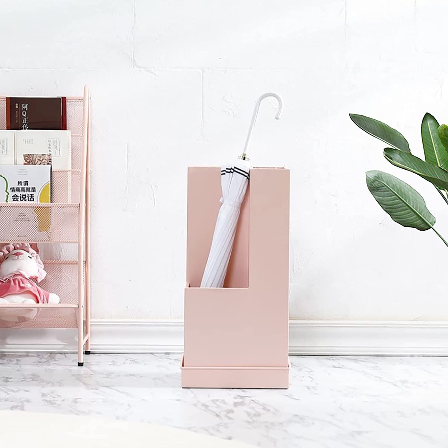 Portaombrelli Moderno Nordico con Vaschetta Raccogligocce, Portaombrelli per Ufficio, Garage, Porta D'Ingresso, Portaombrelli per Porta D'Ingresso（Pink-28 X 28 X 55.5 Cm）