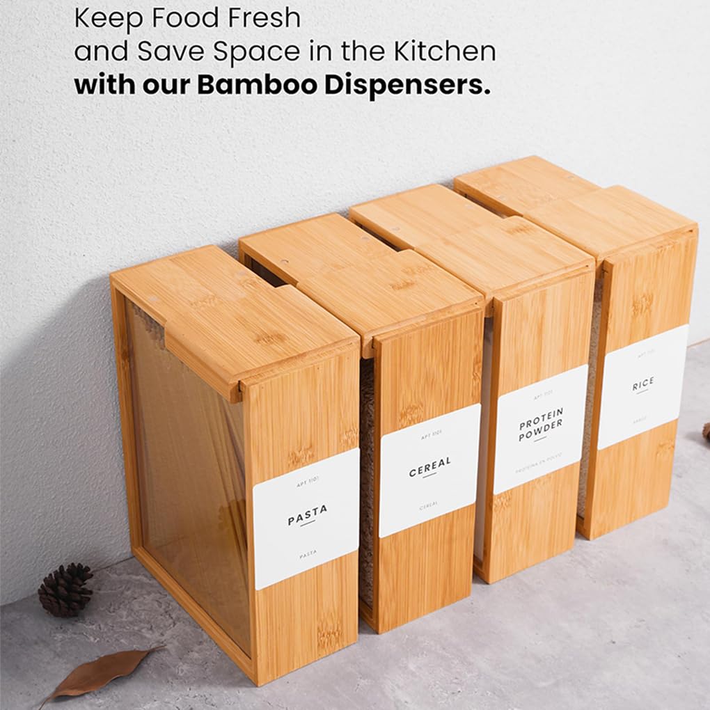 QOKLIYUI Juego de 2 recipientes herméticos para cocina, soluciones para almacenar cereales y arroz, organizadores de despensa de Para madera y dispensador de cereales.