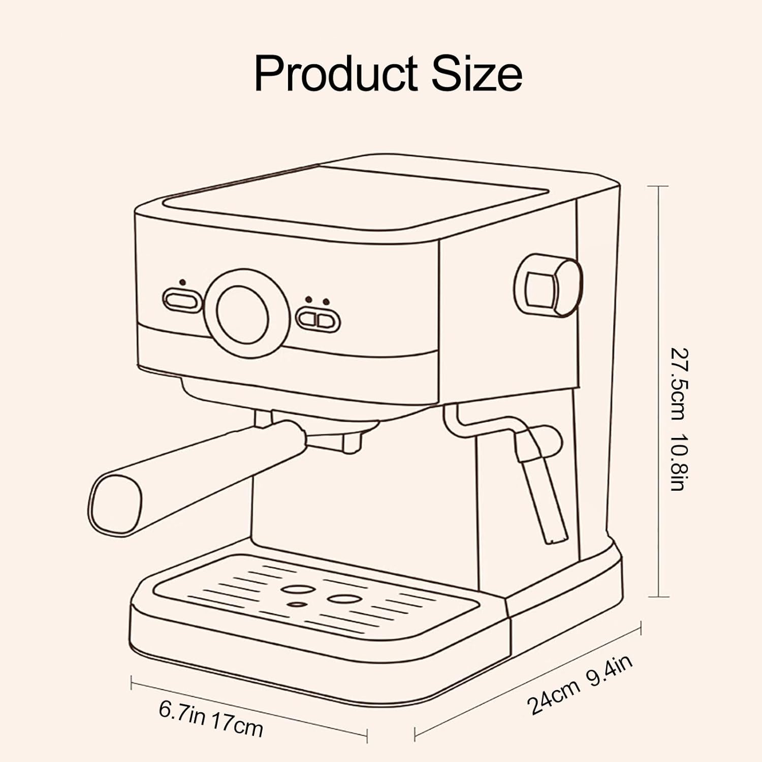 Espresso Machine, Semi-Automatic All-in-one Retro Coffee Maker with Milk Froth Steam Wand and 20 Bar Pump Pressure, 1.5 Liter Large Capacity Water Tank, Small Home Coffee Maker