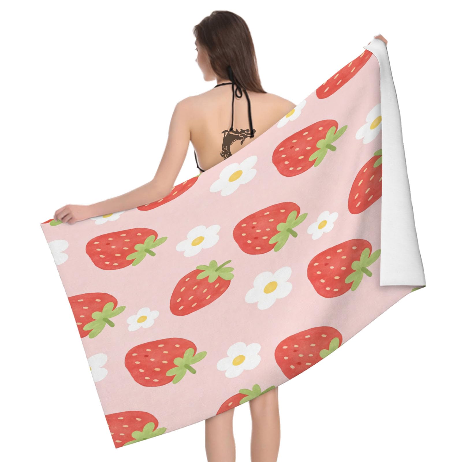 Leichong 3D Sweet Strawberry Beach Towel Microfiber Soft Quick Dry for Adults, Fruit Theme Bath Towel Lightweight Soft Absorbent for Travel Swimming Pool Sports, 75 x 150 cm