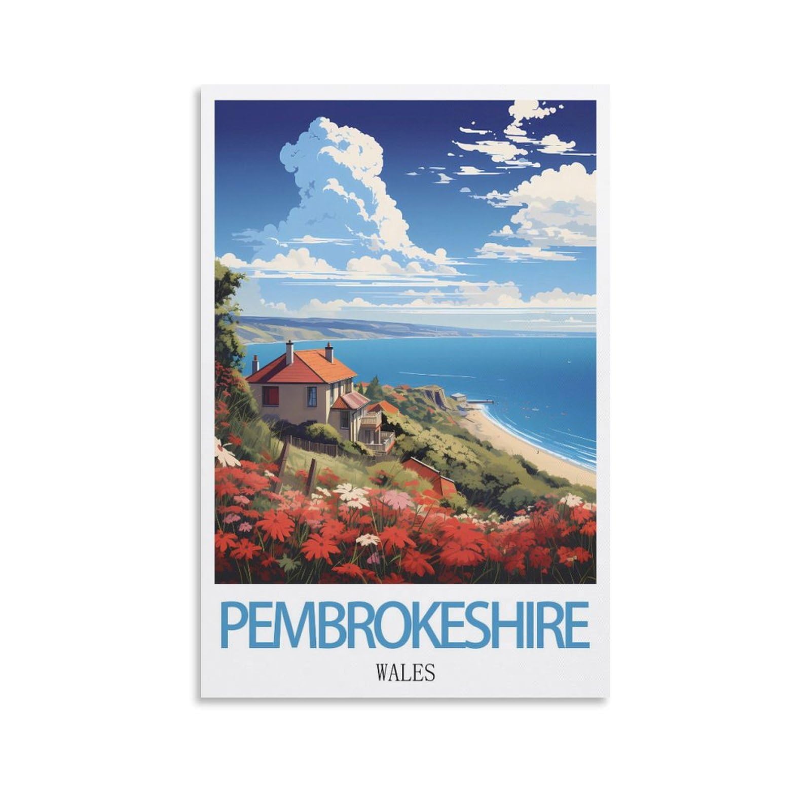 Hsayyiii Unframe-Style Pembrokeshire Wales Vintage Travel Posters 12X18inch(30X45cm) Canvas Art Poster And Wall Art Picture Print Bedroom Decor