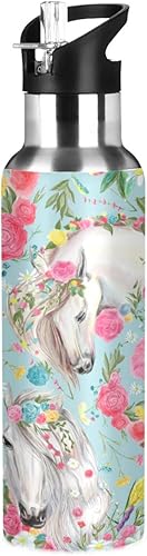 Botella de agua con aislamiento al vacío de acero inoxidable, botella de agua estándar con mango ancho