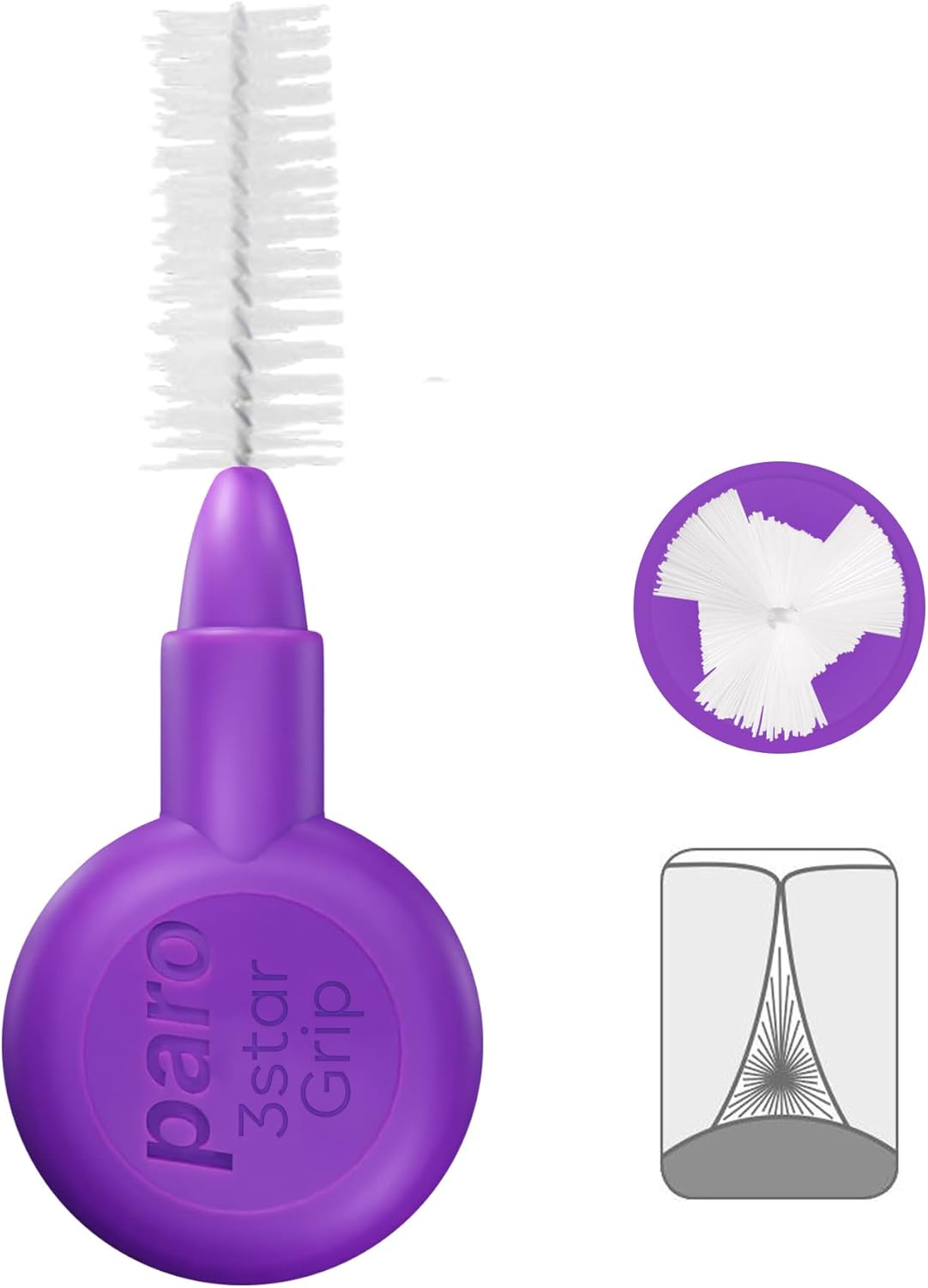 Paro Swiss 3Star-Grip Interdental Brushes – Medium-Coarse, Triangular, Violet, 7mm, 4x6 Pack – Deep Between Teeth Cleaning