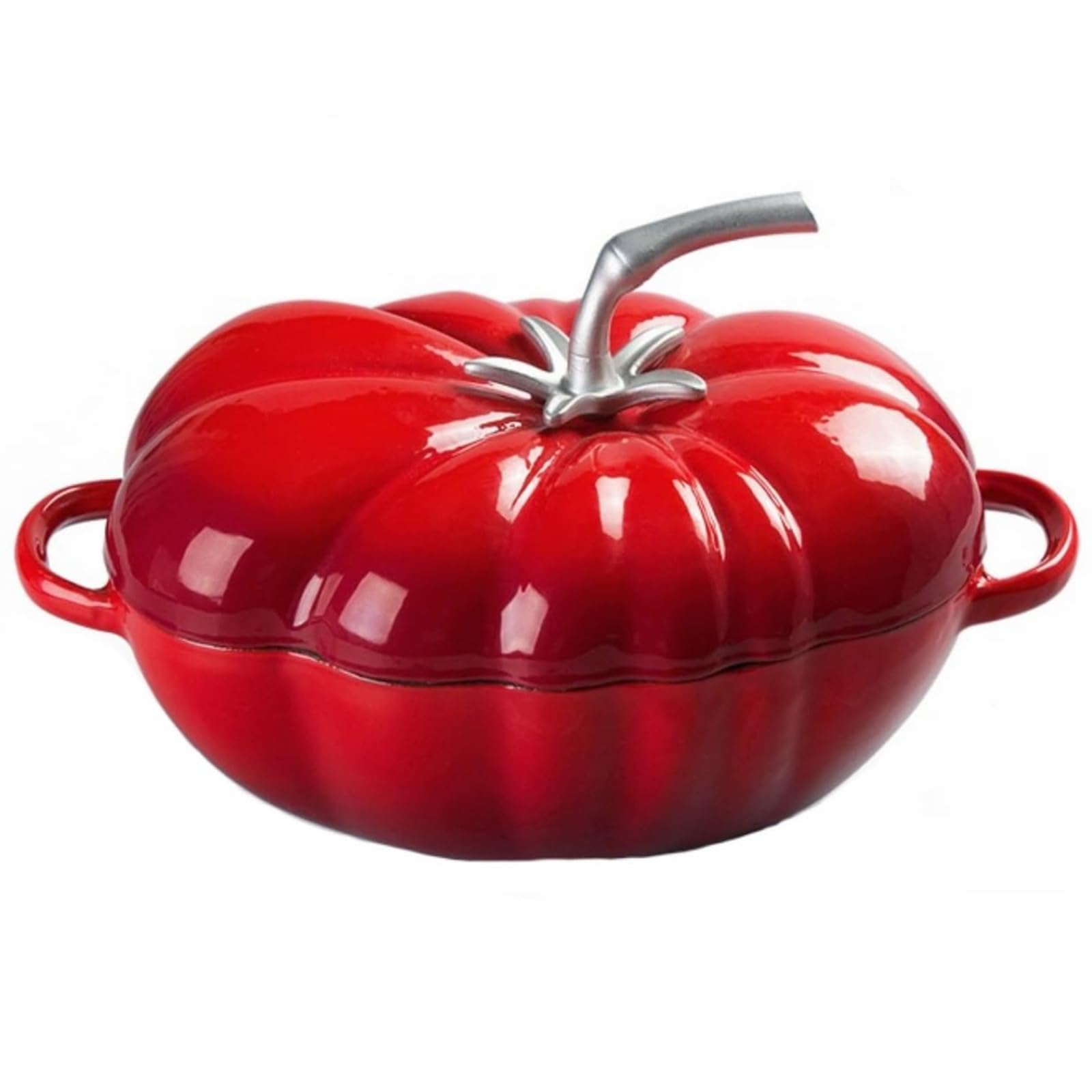Mswborml Red Tomato Enameled Cast Iron Dutch Oven Pot with Lid, Non Stick Enamelled Cooking Pot with Dual Handle 25cm/9.8in, Round Cast Iron Pot Oven for Versatile Cooking, Easy to Clean