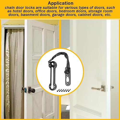 Miniatura 6 de Yosawa 2 protectores de puerta de cadena, pestillo de puerta de cadena de puerta, a prueba de niños, cadena frontal con tornillos, cadena de acero