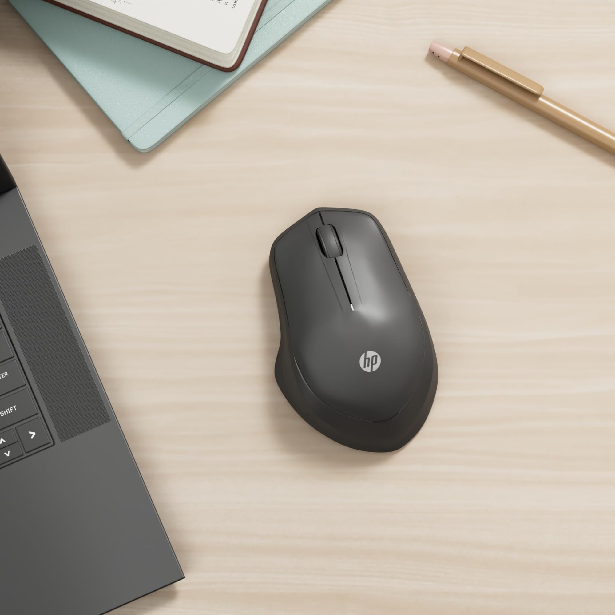 HP 280M Mouse Silent Wireless, Tecnologia LED Blu, Riduzione Rumore fino a 90%, 3 Pulsanti, Rotella di Scorrimento, Design ergonomico, Dongle Ricevitore USB-A Incluso, Nero