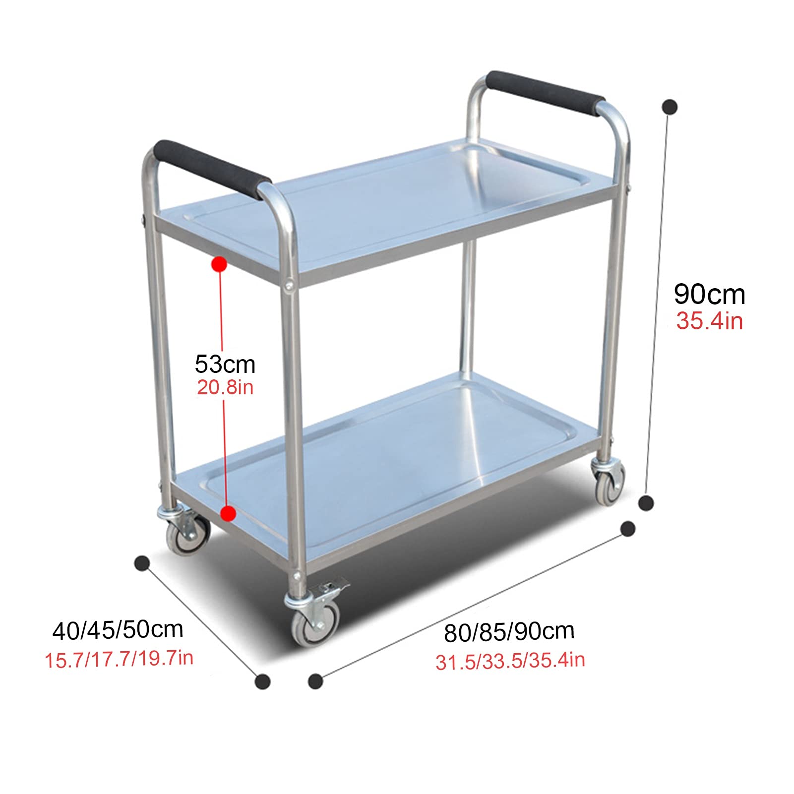Carrello di servizio in acciaio inox con vassoio rimovibile a 2/3 livelli con ruote bloccabili, 3 livelli - 90 x 50 x 90 cm 2 livelli - 85 x 45 x 90 cm Cucina e sala da pranzo Utili