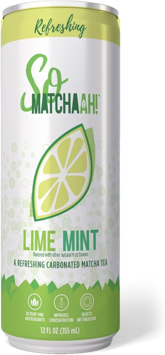 SoMATCHAAH! Sparkling Matcha Tea Fruit Antioxidant Drink, Lime Mint (12 pack) 12-fl-oz cans