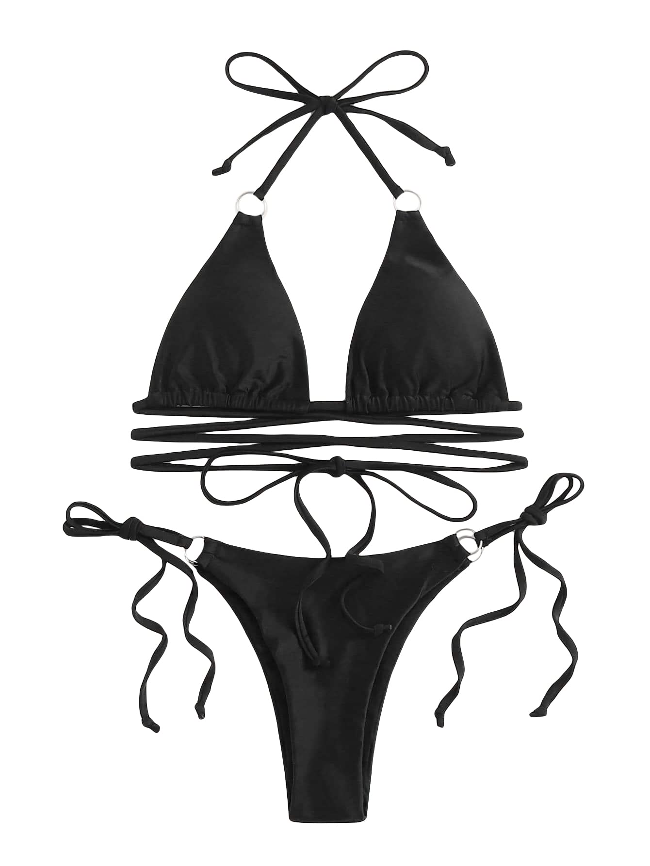 GORGLITTERWomen's Criss Cross High Cut Halter Bikini Swimsuit String Tie Knot Two Piece Bathing Suits Swimwear