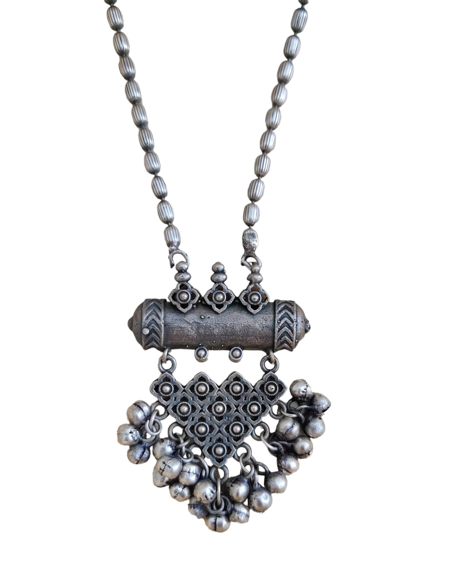 Amouri Matar mala Necklace with long chain and pendant For Women | Oxidised brass Neckpiece with white pearls (Small-tribal) (B0CNLY3ZH2) Amazon Price History, Amazon Price Tracker