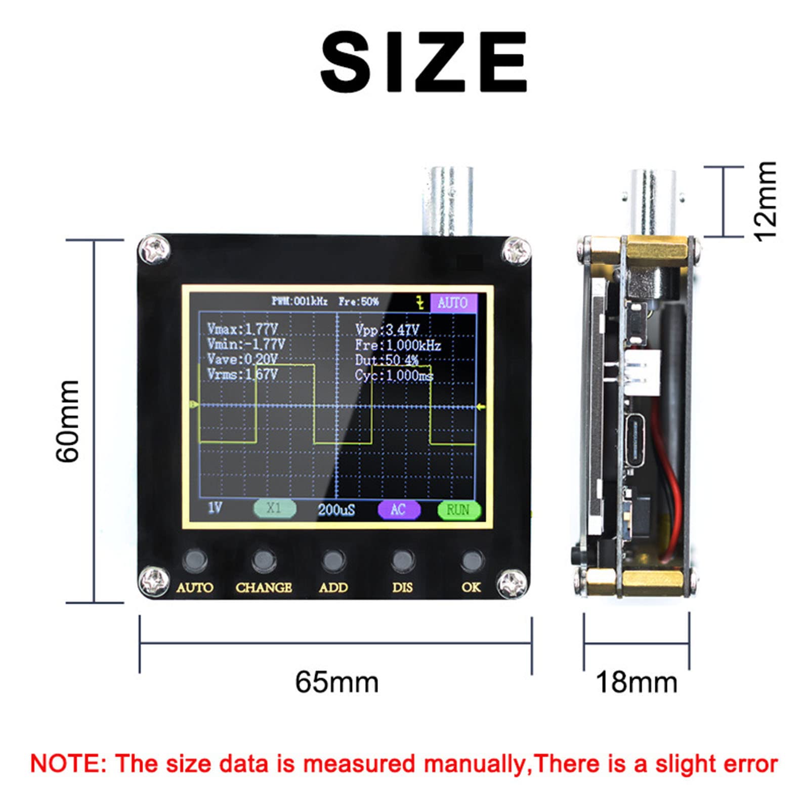 Osciloscopio digital portátil, probador de forma de onda de señal de pantalla de 2,4 pulgadas