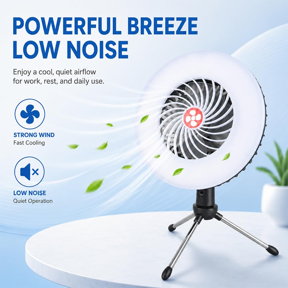Tragbarer LED Campinglampe mit Ventilator, USB Aufladbar Camping Ventilator mit Licht, Magnetisch Zeltlampe Outdoor Camping, Camping Zubehör für Wandern Angeln Strand Wohnwagen Camper Auto