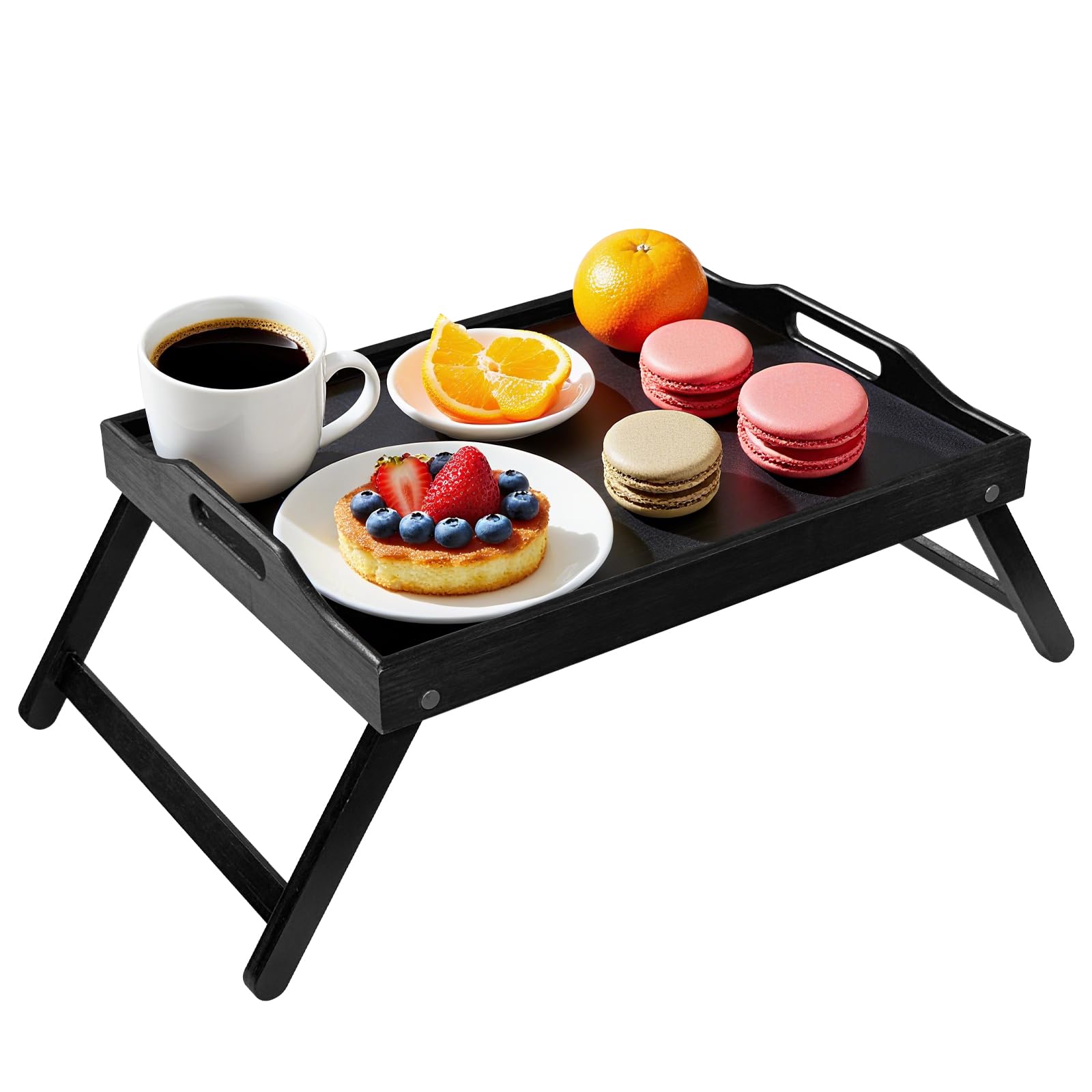 ZHONYEE Bamboo Bed Tray Table with Foldable Legs & Handles - Ideal Breakfast Tray for Sofa & Bed, Perfect for Eating Working Snacking and Laptops - Black