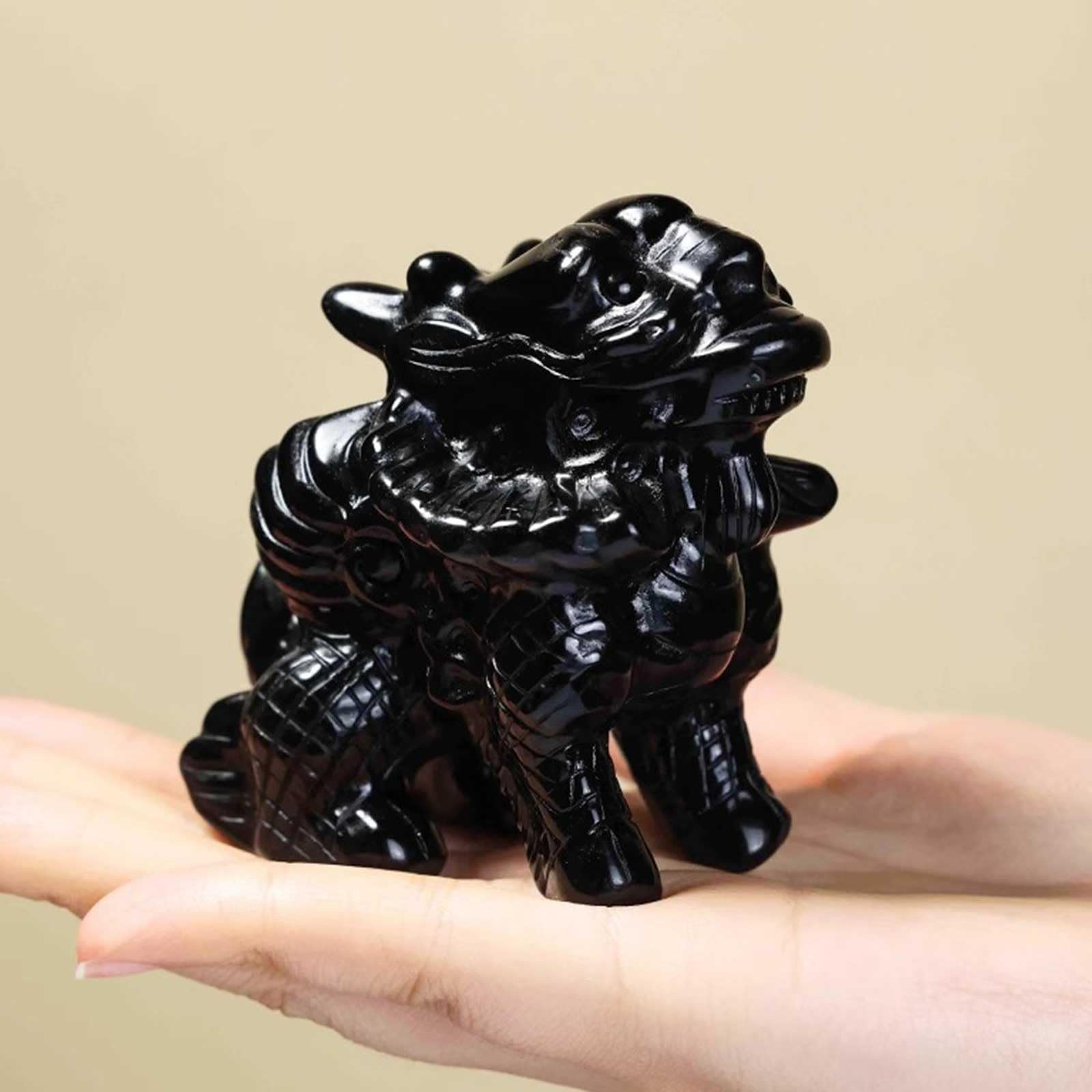Statua Kylin in Ossidiana Nera, qilin Scultura Decorativa Feng Shui | Figurine Chi Lin in cristallo naturale lucidante per la decorazione dell'ufficio domestico, guarigione energetica