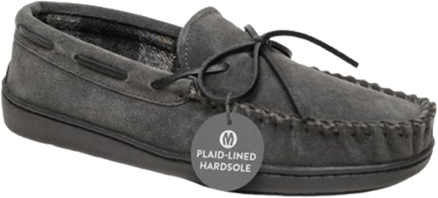 Minnetonka Men's Plaid Lined Hardsole - Moccasin Slippers