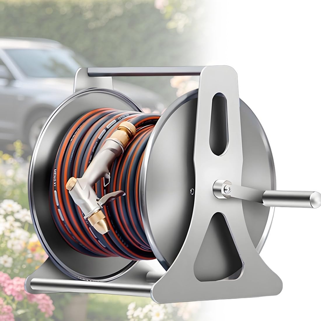 Qiancruxtacy A Professional Garden Hose Reel Kit,Wall/Floor Mounted Water Hose Holder With Crank Handle & Utomatic Hose Guide,For Lawn Care,Car Detailing,Greenhouse Watering,Patio Deep Cleaning -10M