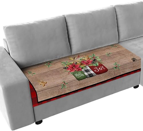 Fundas de cojín para sofá de Pascua navideñas, funda elástica para sofá con parte inferior elástica, diseño retro a cuadros rojos y negros con piñas