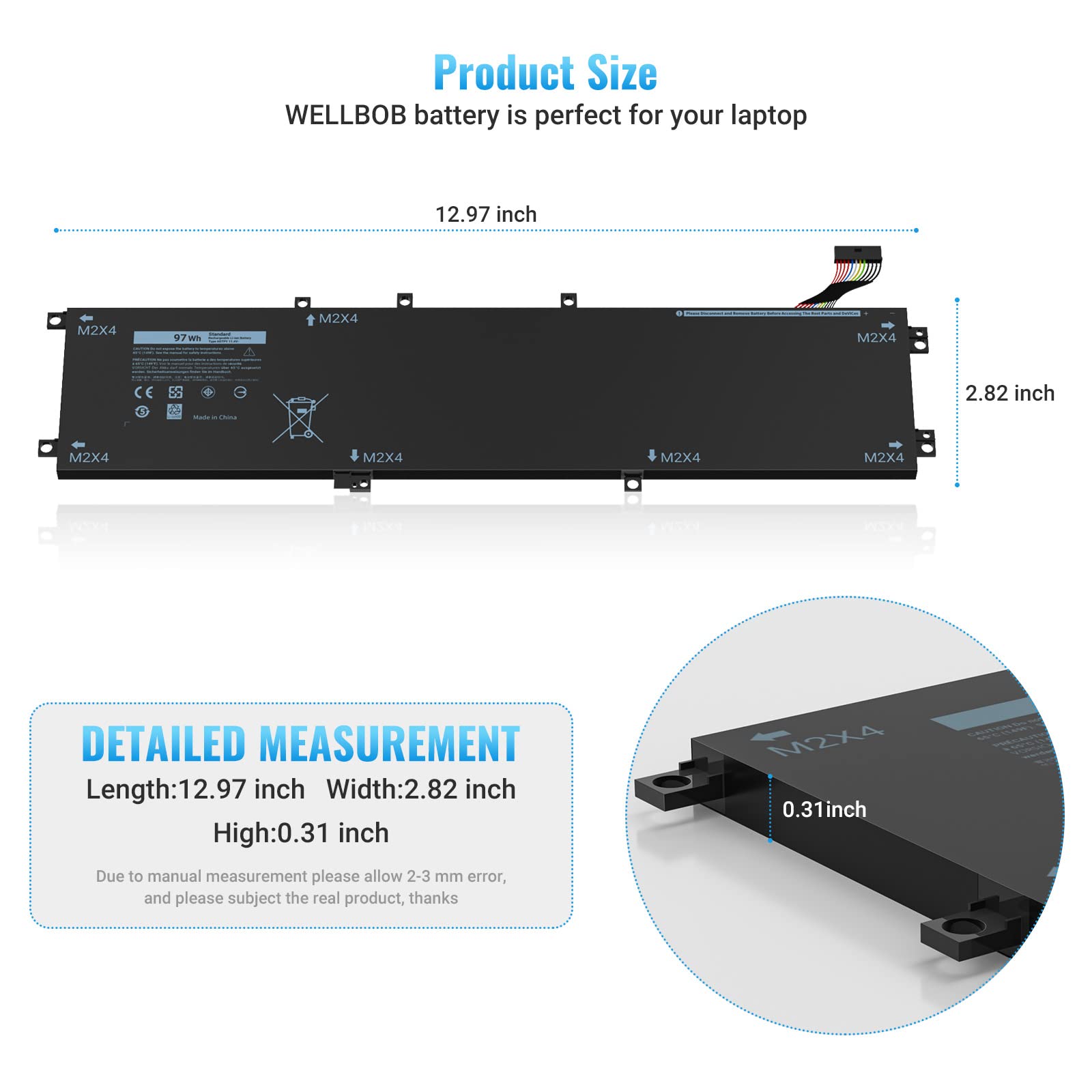 WELLBOB 6GTPY Battery for Dell XPS 15 9550 9560 9570 Battery Fit for Dell Precision 5510 5520 5540 Battery, XPS 17 9700, Precision 17 5750 6GTPY XG4K6 4GVGH Battery,6 Cell 97Wh