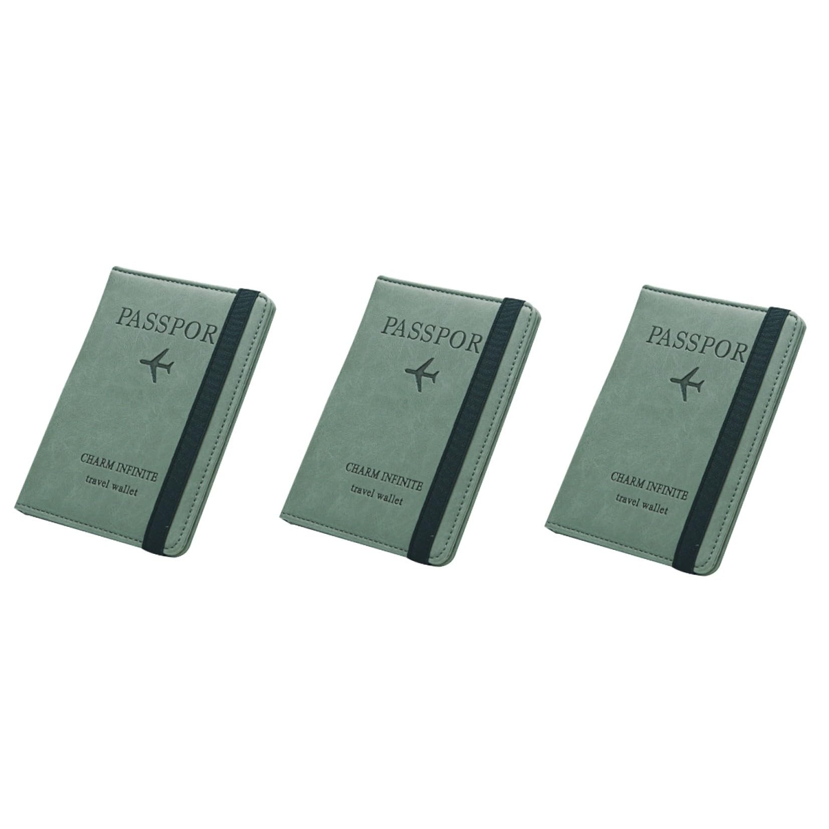 3stücke RFID Holder Damen Pu-Leder Multifunktionale Aufbewahrungstasche Kompakt Diebstahlsicher Für Reisen Büro Grünes Design Für Pässe Ausweise